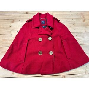 Baby Gap Toddler‎ Red Wool Blend Double Breasted Cape Coat Size 2 Years